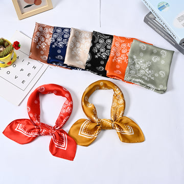 Silky Satin Fashion Cashew Flower Print Bandana Scarf for Women, 70*70cm